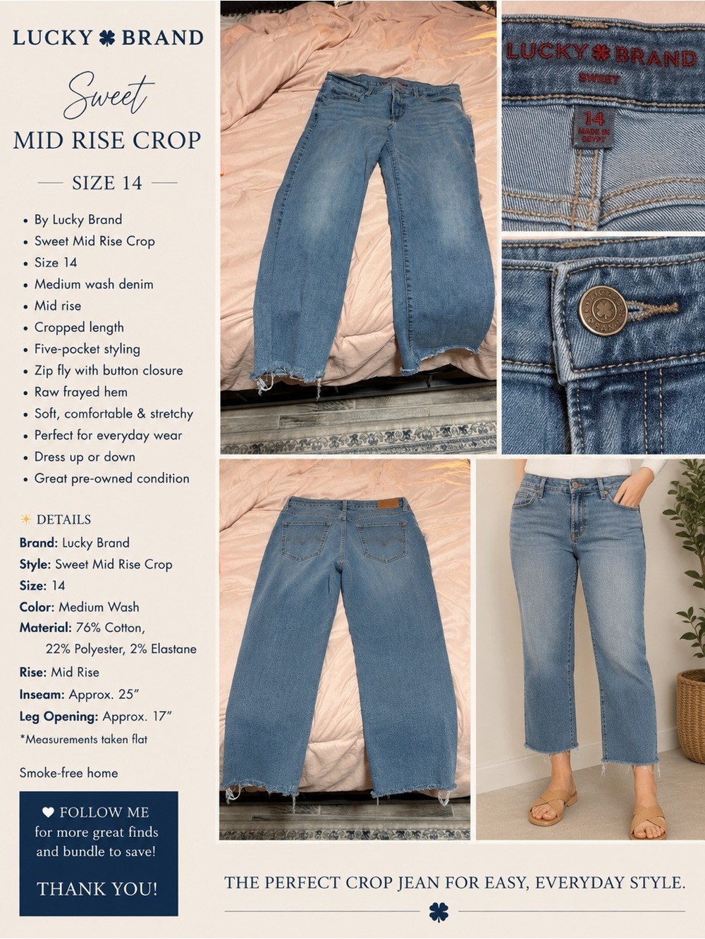 Lucky Brand Medium Wash Sweet Mid Rise Crop Jeans - Light Blue